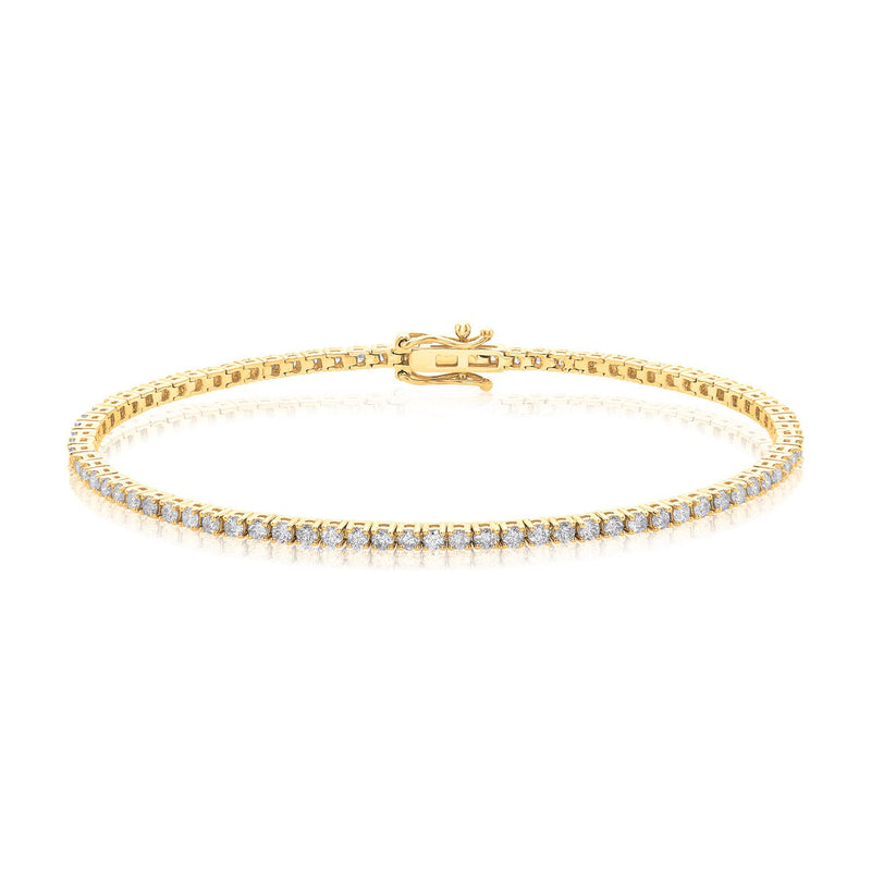 9ct Yellow Gold Round Brilliant Cut 2.00 Carat tw Diamonds Bracelet