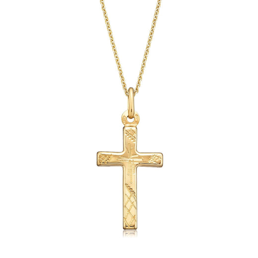 9ct Yellow Gold Oval 22mm Engraved Cross Pendant