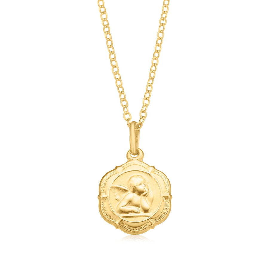 9ct Yellow Gold Round 14mm Fancy Edge Angel Pendant