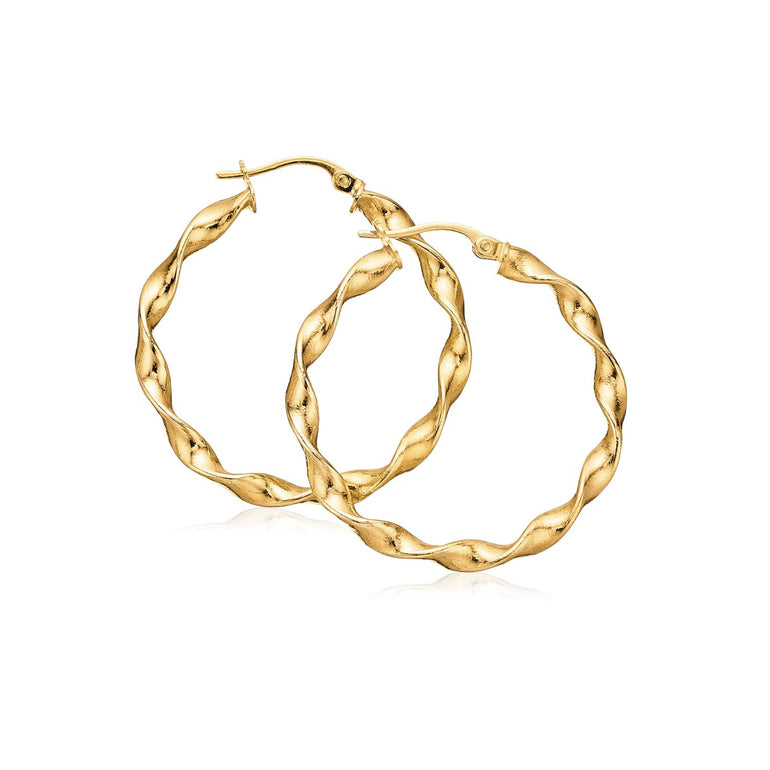9ct Yellow Gold Round 25mm Twist Hoop Earrings