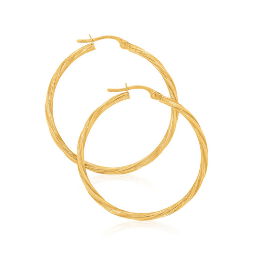 9ct Yellow Gold Round 2x25mm Twist Hoop Earrings
