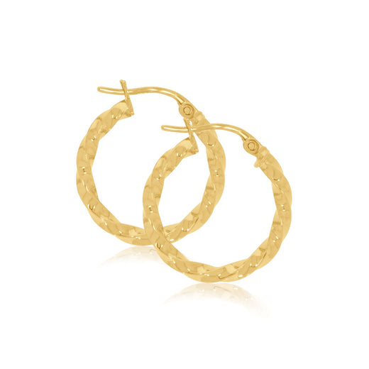 9ct Yellow Gold Round 15mm Twist Earrings