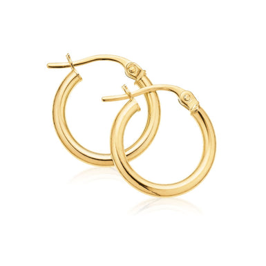 9ct Yellow Gold Round 10x2mm Hoop Earrings