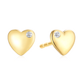9ct Yellow Gold Round Cut Children's Heart Diamond Earrings