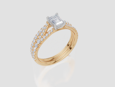 18ct Yellow Gold Emerald Cut 0.83 Carat tw of  Diamond Ring and 18ct Yellow Gold 0.30 Carat tw of   Diamond Band