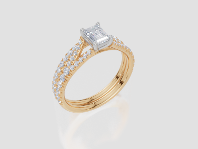 18ct Yellow Gold Emerald Cut 0.83 Carat tw of  Diamond Ring and 18ct Yellow Gold 0.30 Carat tw of   Diamond Band