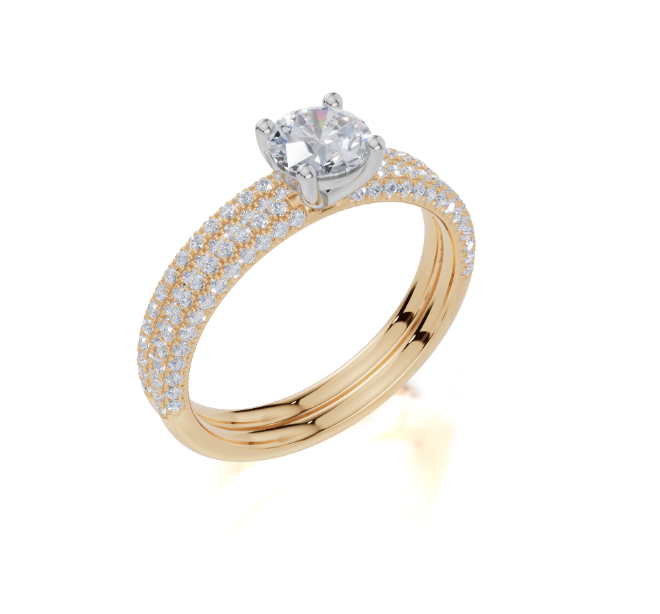 18ct Yellow Gold Round Cut 0.82 Carat tw of  Diamond Ring and 18ct Yellow Gold 0.35 Carat tw of   Diamond Band