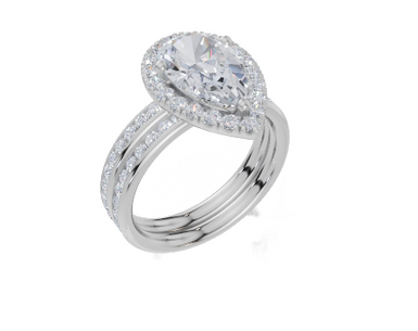 18ct White Gold Pear Cut 2.63 Carat tw of Lab-Grown Diamond Ring and 18ct White Gold 0.35 Carat tw of Lab-Grown  Diamond Band