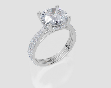 18ct White Gold Round Cut 3.42 Carat tw of Lab-Grown Diamond Ring and 18ct White Gold 0.36 Carat tw of Lab-Grown  Diamond Band