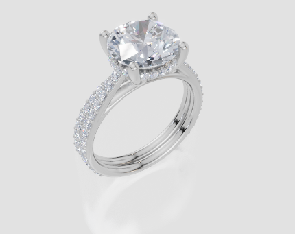 18ct White Gold Round Cut 3.42 Carat tw of Lab-Grown Diamond Ring and 18ct White Gold 0.36 Carat tw of Lab-Grown  Diamond Band