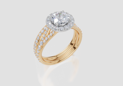18ct Yellow Gold Round Cut 1.60 Carat tw of  Diamond Ring and 18ct Yellow Gold 0.31 Carat tw of   Diamond Band