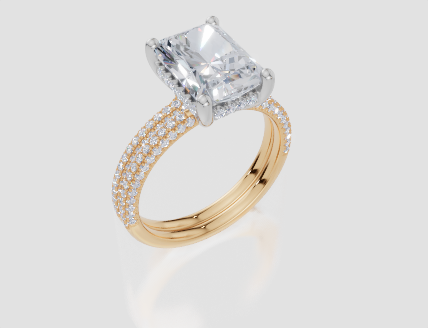 18ct Yellow Gold Radiant Cut 3.42 Carat tw of Lab-Grown Diamond Ring and 18ct Yellow Gold 0.38 Carat tw of Lab-Grown  Diamond Band