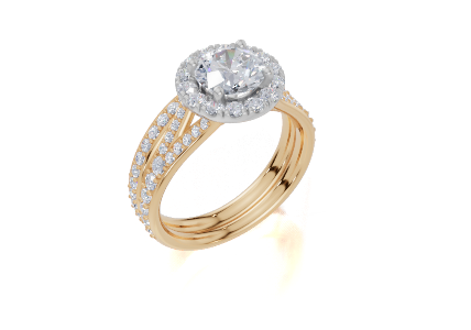 18ct Yellow Gold Round Cut 1.60 Carat tw of  Diamond Ring and 18ct Yellow Gold 0.31 Carat tw of   Diamond Band
