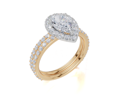 18ct Yellow Gold Pear Cut 1.63 Carat tw of Lab-Grown Diamond Ring and 18ct Yellow Gold 0.35 Carat tw of Lab-Grown  Diamond Band