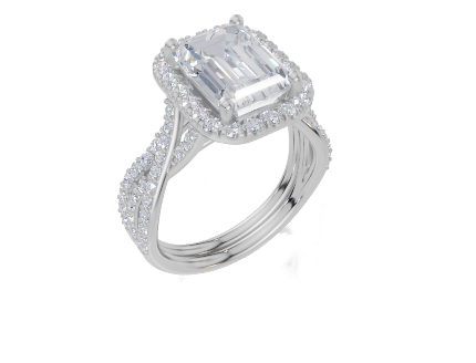 18ct White Gold Emerald Cut 3.63 Carat tw of Lab-Grown Diamond Ring and 18ct White Gold 0.28 Carat tw of Lab-Grown  Diamond Band