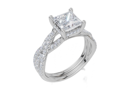 18ct White Gold Princess Cut 1.88 Carat tw of Lab-Grown Diamond Ring and 18ct White Gold 0.28 Carat tw of Lab-Grown  Diamond Band