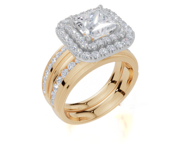 18ct Yellow Gold Princess Cut 2.42 Carat tw of Lab-Grown Diamond Ring and 18ct Yellow Gold 0.32 Carat tw of Lab-Grown  Diamond Band