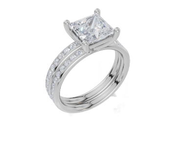 18ct White Gold Princess Cut 2.33 Carat tw of  Diamond Ring and 18ct White Gold 0.36 Carat tw of   Diamond Band