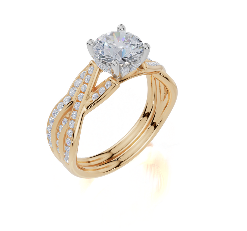 18ct Yellow Gold Round Cut 1.30 Carat tw of Lab-Grown Diamond Ring and 18ct Yellow Gold 0.19 Carat tw of Lab-Grown  Diamond Band