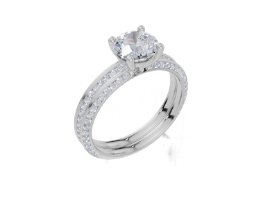 18ct White Gold Round Cut 1.34 Carat tw of  Diamond Ring and 18ct White Gold 0.36 Carat tw of   Diamond Band