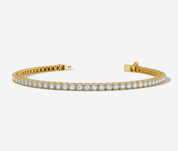 9CT Yellow Gold Round Cut 1.00 Carat tw of Diamonds Tennis Bracelet