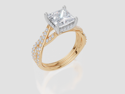 18ct Yellow Gold Princess Cut 2.38 Carat tw of  Diamond Ring and 18ct Yellow Gold 0.29 Carat tw of   Diamond Band