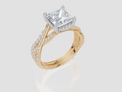 18ct Yellow Gold Princess Cut 2.38 Carat tw of  Diamond Ring and 18ct Yellow Gold 0.29 Carat tw of   Diamond Band