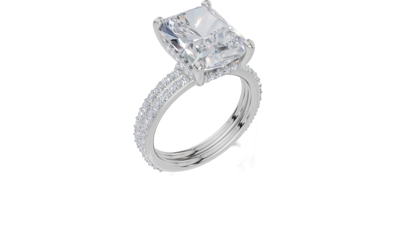 18ct White Gold Radiant Cut 4.42 Carat tw of Lab-Grown Diamond Ring and 18ct White Gold 0.38 Carat tw of Lab-Grown  Diamond Band