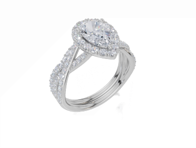 18ct White Gold Pear Cut 1.61 Carat tw of  Diamond Ring and 18ct White Gold 0.28 Carat tw of   Diamond Band