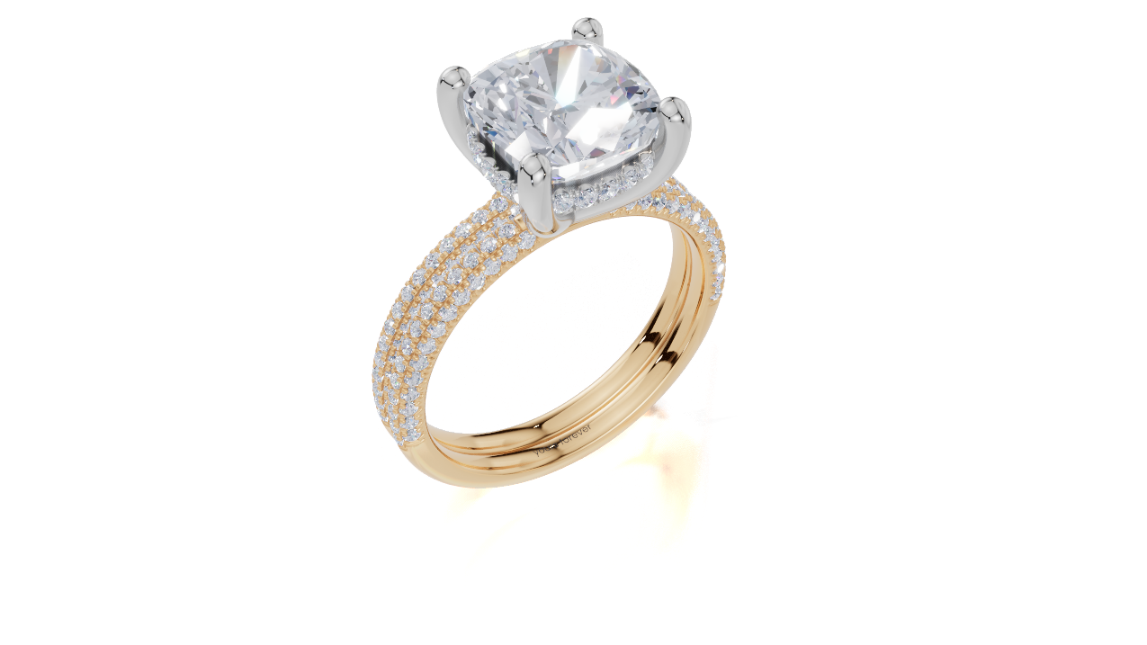 18ct Yellow Gold Cushion Cut 3.42 Carat tw of  Diamond Ring and 18ct Yellow Gold 0.38 Carat tw of   Diamond Band