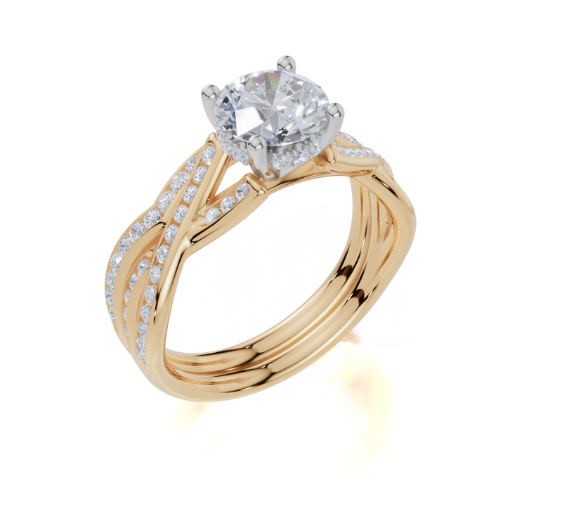18ct Yellow Gold Round Cut 1.30 Carat tw of Lab-Grown Diamond Ring and 18ct Yellow Gold 0.19 Carat tw of Lab-Grown  Diamond Band