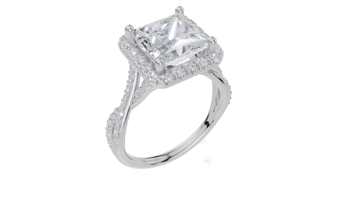 18ct White Gold Princess Cut 3.63 Carat tw of Lab-Grown Diamond Ring