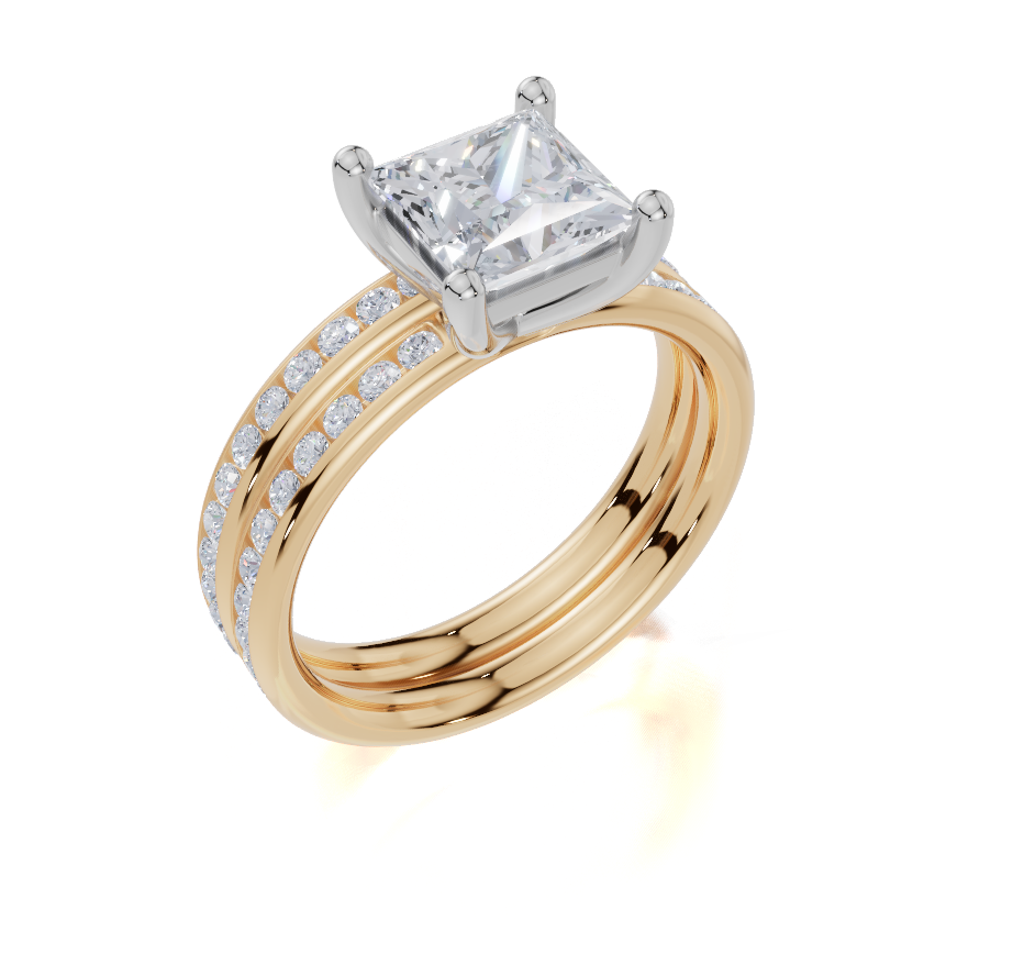 18ct Yellow Gold Princess Cut 1.82 Carat tw of Lab-Grown Diamond Ring and 18ct Yellow Gold 0.36 Carat tw of Lab-Grown  Diamond Band