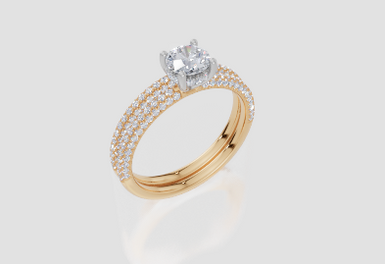 18ct Yellow Gold Round Cut 0.86 Carat tw of Lab-Grown Diamond Ring and 18ct Yellow Gold 0.35 Carat tw of Lab-Grown  Diamond Band