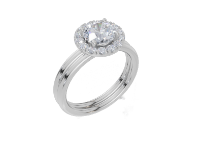 18ct White Gold Round Cut 1.27 Carat tw of Lab-Grown Diamond Ring and 18ct White Gold Lab-Grown Band