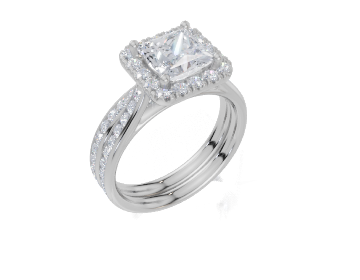18ct White Gold Princess Cut 2.13 Carat tw of  Diamond Ring and 18ct White Gold 0.35 Carat tw of   Diamond Band