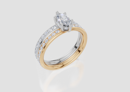 18ct Yellow Gold Marquise Cut 0.86 Carat tw of Lab-Grown Diamond Ring and 18ct White Gold 0.35 Carat tw of Lab-Grown  Diamond Band