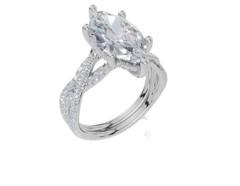 18ct White Gold Marquise Cut 3.41 Carat tw of Lab-Grown Diamond Ring and 18ct White Gold 0.29 Carat tw of Lab-Grown  Diamond Band