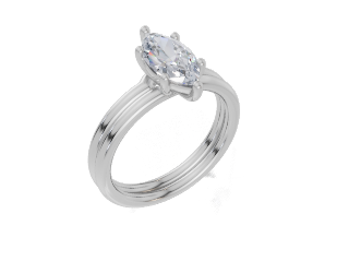 18ct White Gold Marquise Cut 1.00 Carat of Lab-Grown Diamond Ring and 18ct White Gold Lab-Grown Band