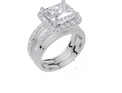 18ct White Gold Princess Cut 3.69 Carat tw of Lab-Grown Diamond Ring and 18ct White Gold 0.32 Carat tw of Lab-Grown  Diamond Band
