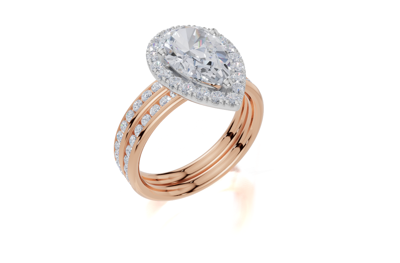 18ct Rose Gold Pear Cut 2.63 Carat tw of Lab-Grown Diamond Ring and 18ct Rose Gold 0.35 Carat tw of Lab-Grown  Diamond Band