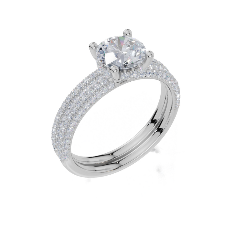 18ct White Gold Round Cut 1.37 Carat tw of  Diamond Ring and 18ct White Gold 0.35 Carat tw of   Diamond Band