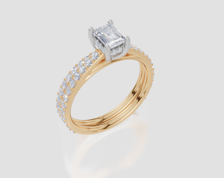 18ct Yellow Gold Emerald Cut 0.86 Carat tw of Lab-Grown Diamond Ring and 18ct Yellow Gold 0.34 Carat tw of Lab-Grown  Diamond Band
