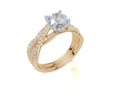 18ct Yellow Gold Round Cut 1.30 Carat tw of  Diamond Ring and 18ct Yellow Gold 0.19 Carat tw of   Diamond Band