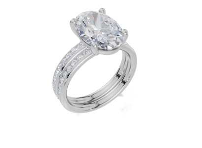 18ct White Gold Oval Cut 4.33 Carat tw of  Diamond Ring and 18ct White Gold 0.36 Carat tw of   Diamond Band