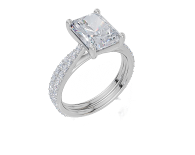 18ct White Gold Radiant Cut 3.33 Carat tw of  Diamond Ring and 18ct White Gold 0.36 Carat tw of   Diamond Band