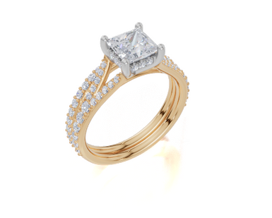 18ct Yellow Gold Princess Cut 1.39 Carat tw of  Diamond Ring and 18ct Yellow Gold 0.30 Carat tw of   Diamond Band