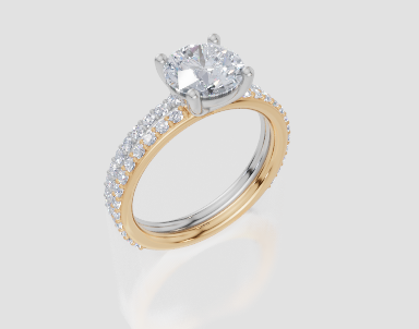 18ct Yellow Gold Round Cut 1.82 Carat tw of  Diamond Ring and 18ct White Gold 0.38 Carat tw of   Diamond Band