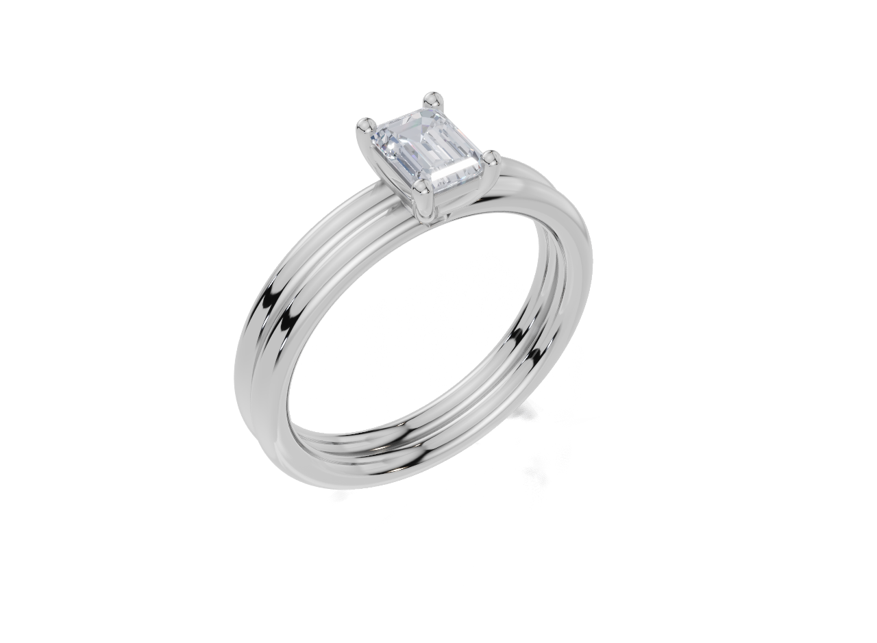 18ct White Gold Emerald Cut 0.50 Carat of Lab-Grown Diamond Ring and 18ct White Gold Lab-Grown Band