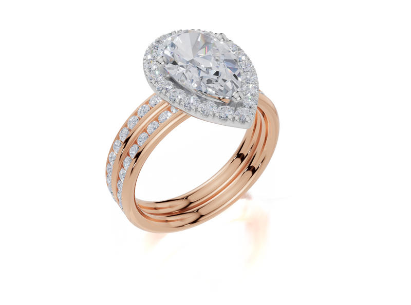 18ct Rose Gold Pear Cut 2.63 Carat tw of Lab-Grown Diamond Ring and 18ct Rose Gold 0.35 Carat tw of Lab-Grown  Diamond Band